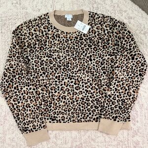 Crewcuts Leopard Print Crewneck Sweater - Tan & Black